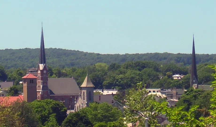 Downtown Middletown skyline with church steeples